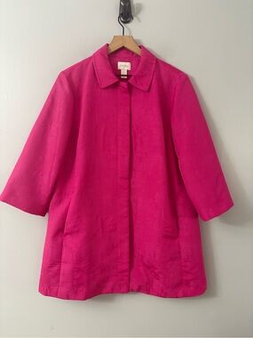 Chico's Wild Orchid Floral Lined Pleat Back Topper Hot Pink A-Line Jacket NEW